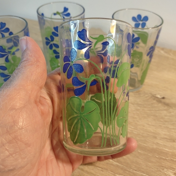 Vtg 1940s Swanky Swigs Blue Posey Design Glasses - Picture 2 of 4